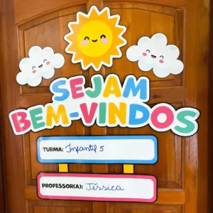 Painel de Porta “Bem-vindos” em PDF (tema escola/ônibus fofo) | 21 Folhas | Montagem Fácil