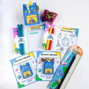 Lembrancinhas Volta às Aulas (PDF) | 5 Modelos, Porta Bombom, Cartão Mochila, Cartão para Colorir, Cartão Caça-palavras e Marca-página