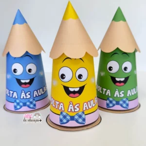 Lembrancinha Volta às Aulas Lápis Divertido (PDF) | 6 Cores + Moldes