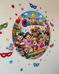 Kit Carnaval 2026 – Painel Bloquinho da Alegria + Sacolinha + Convite + Atividades – PDF com 31 Páginas para Decoração e Lembrancinha