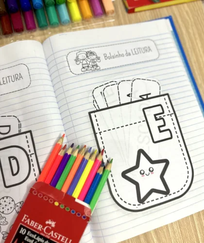 Atividade Bolsinho da Leitura com lápis coloridos