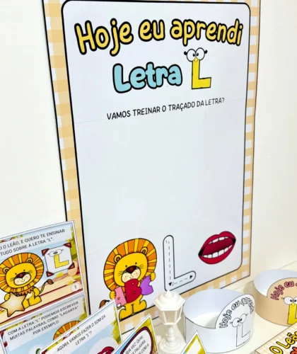 Cartaz educativo com tema letra L para alfabetização