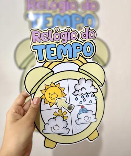 Relógio do tempo com desenhos de sol, nuvens e chuva